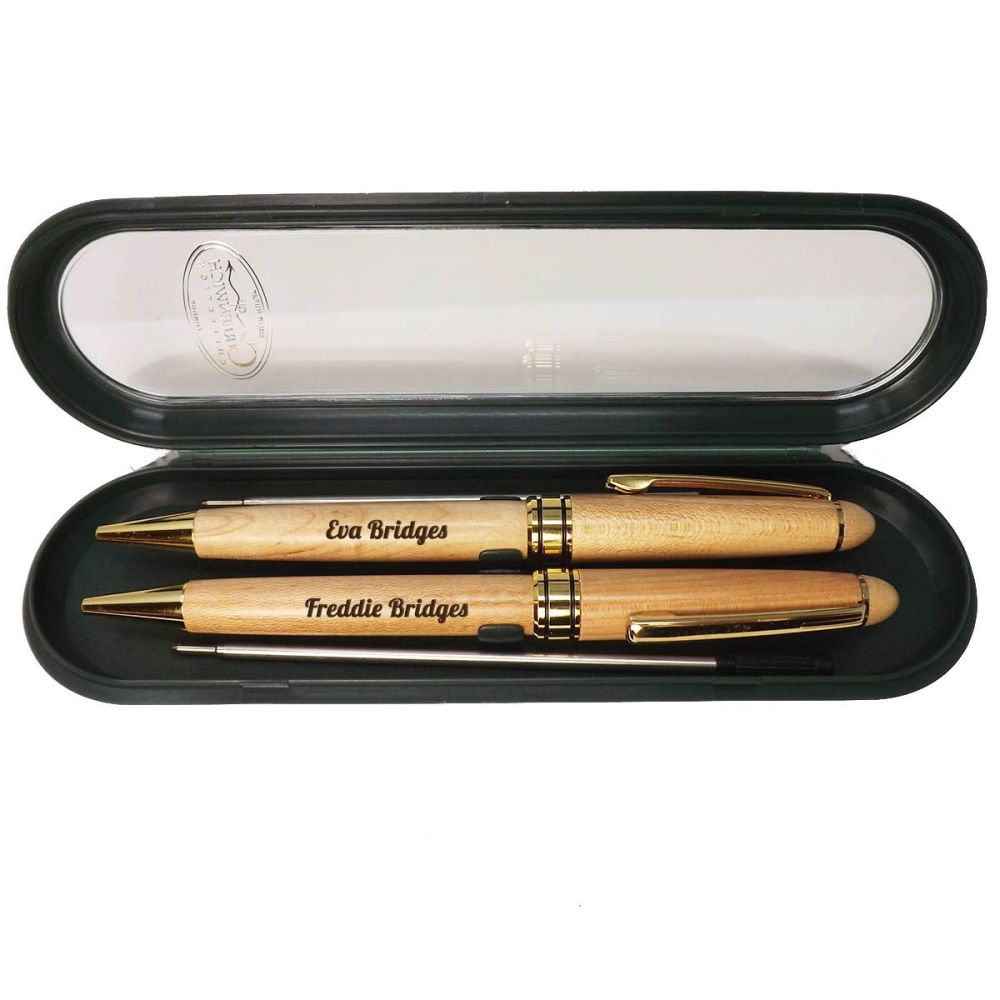 Personalised Double Maple Ballpoint Pen Set  - Christmas Promotion