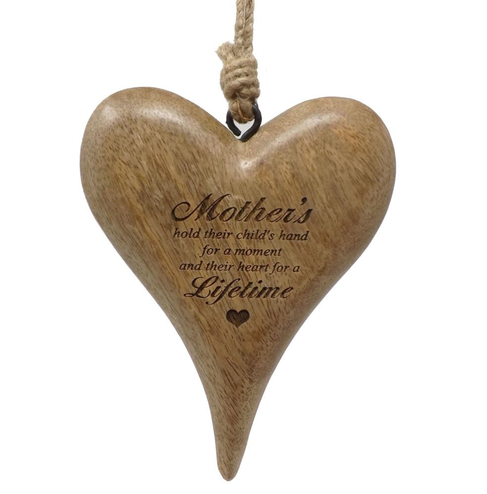 Personalised 16cm Wooden Hanging Heart with Heart - Perfect Mother's Day Gi
