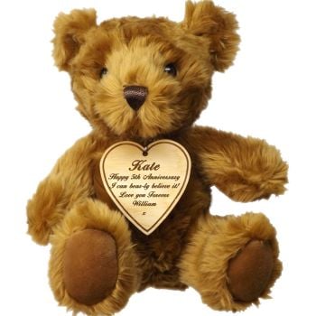 Anniversary Teddy Bear With Personalised Wooden Heart Shaped Tag