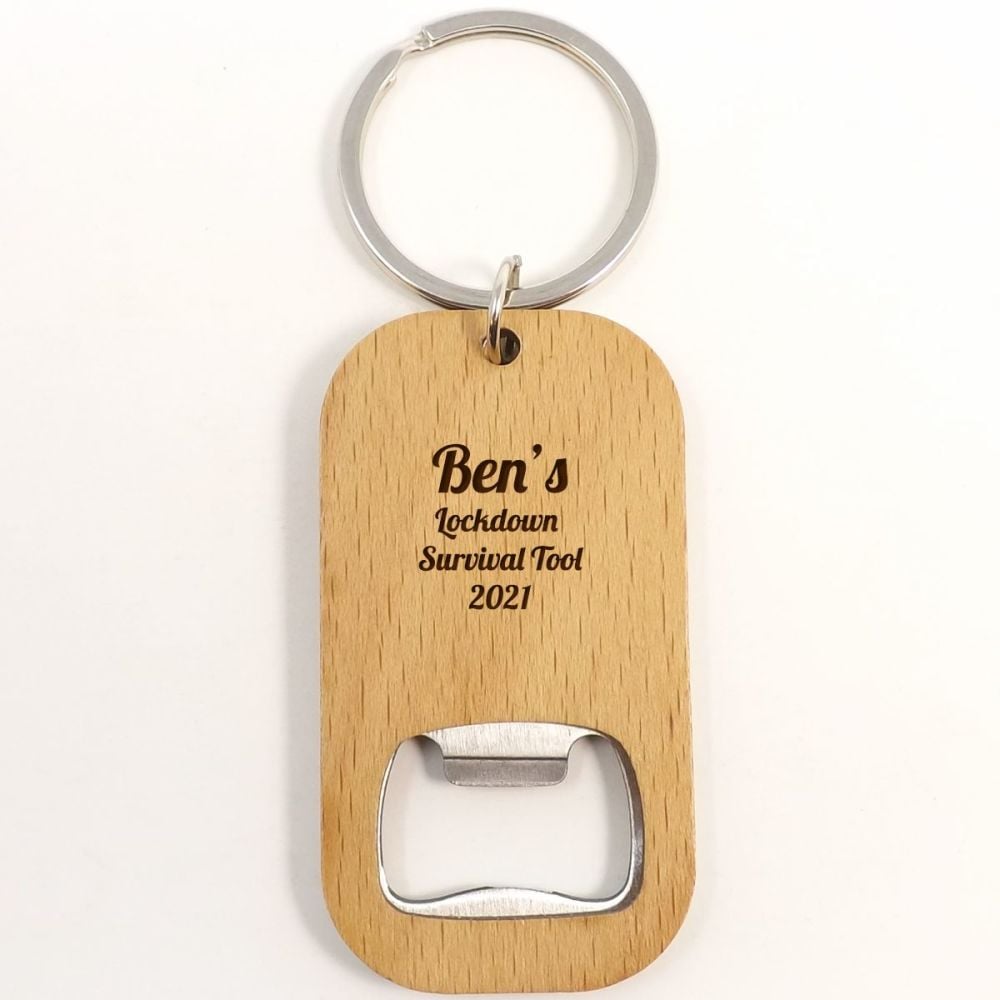 Personalised Wooden Key Ring with Bottle Opener