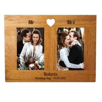 Double Oak Photo frame personalised. A unique Wedding gift.