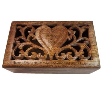 Personalised Solid Mango Wood Box | A Special Engagement Gift - 24cm