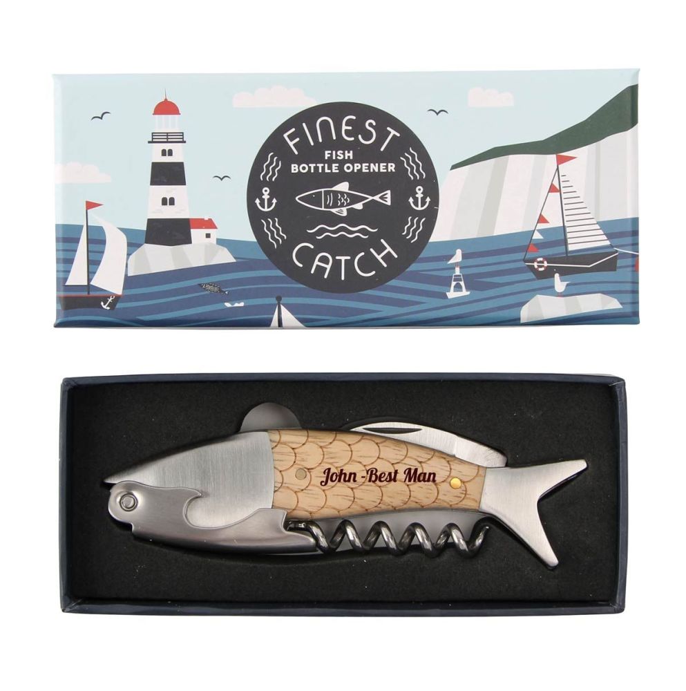 Personalised Fish Bottle Opener/Corkscrew , perfect gift for A Best Man and Ushers