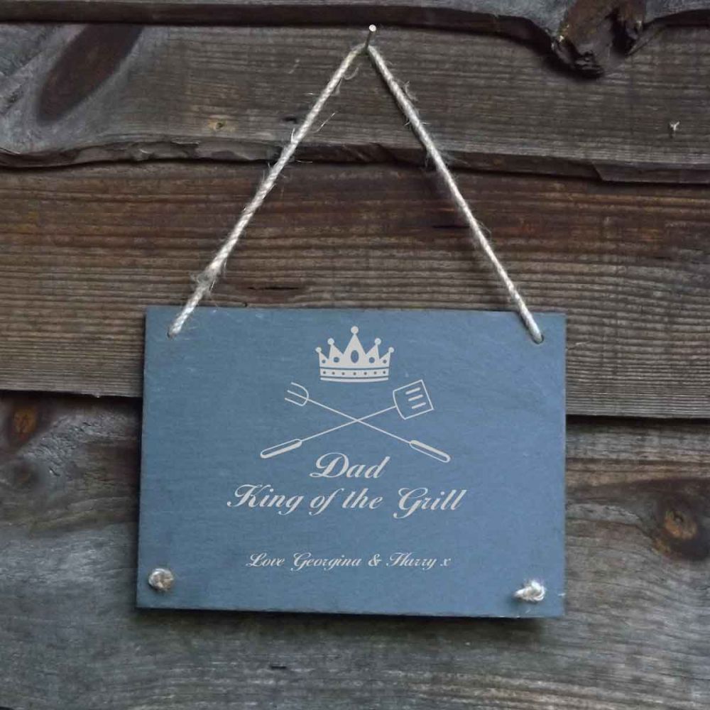 Father's Day Personalised Slate Hanging Garden/Door Sign - 'King of the Gri