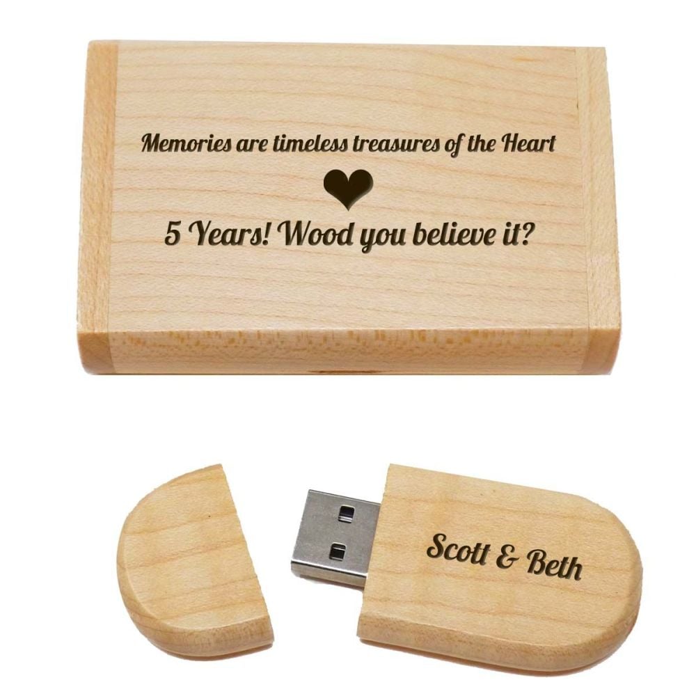 Wooden USB and Box personalised for a 5th Anniversary Gift