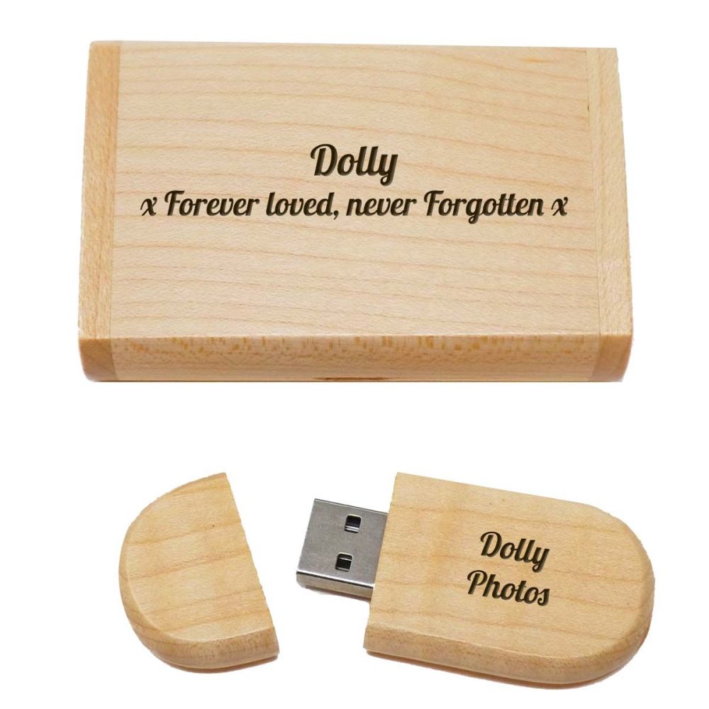 Memorial Wooden USB and Box personalised with personalised message
