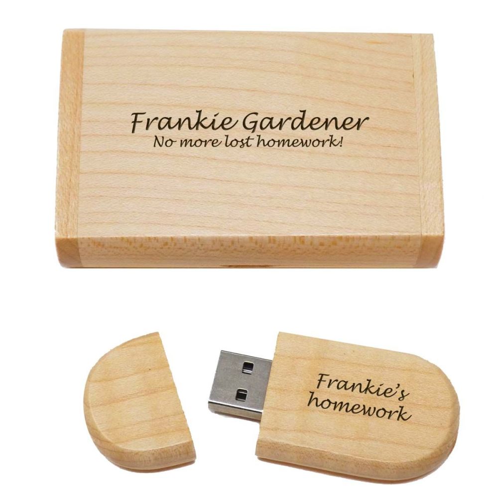Wooden USB and Box personalised for a Teacher and/or Student end of term Gift