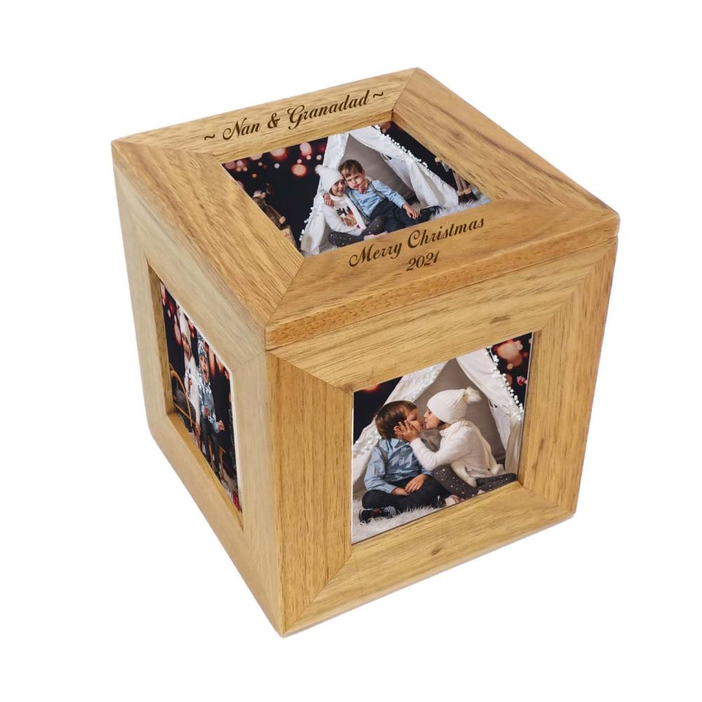 Oak Wood Photo Cube - A Beautiful Personalised Gift For Christmas