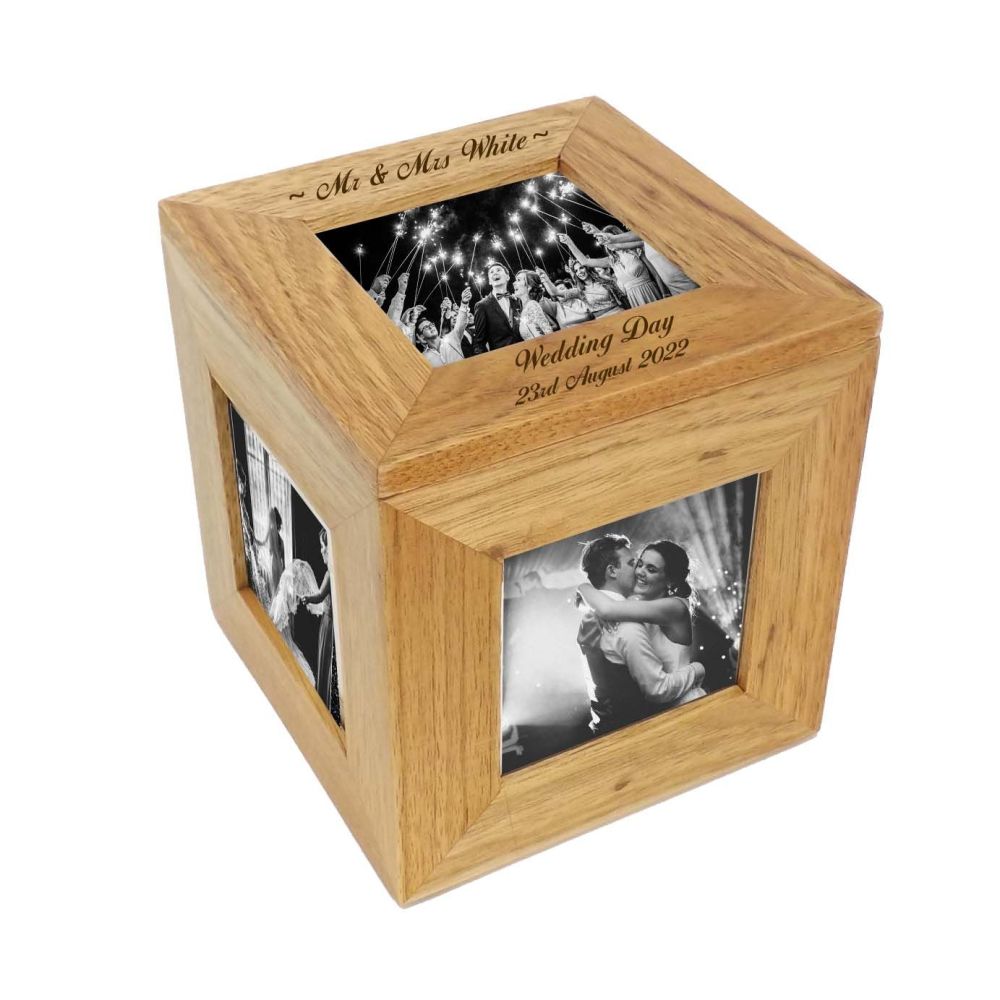 Oak Wood Photo Cube - A beautiful Wedding gift and keepsake