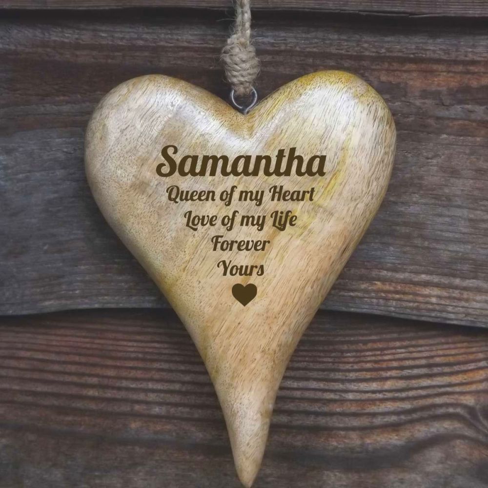 Personalised Large Hanging Heart in Natural Solid Wood  - A Unique Valentin