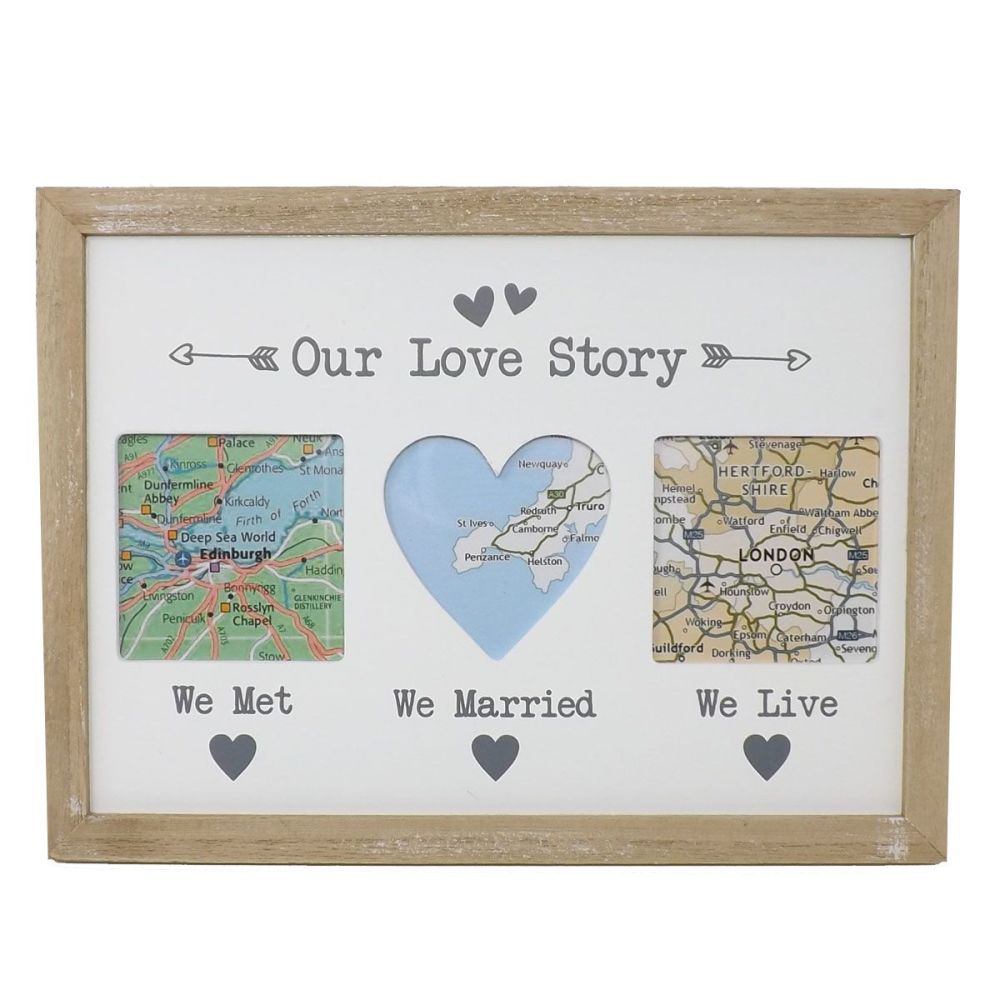 Our Love Story Triple Map Frame