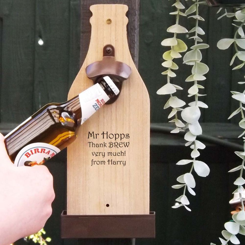 Wall Mounted Bottle Opener personalised  with a name and message | A Unique Thank You Gift