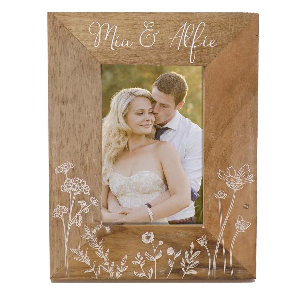 Meadow flower photo frame 6x4 personalised as a unique Wedding gift