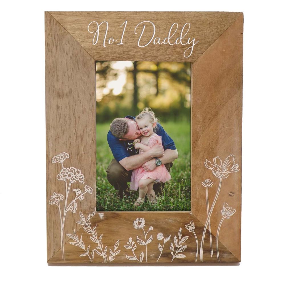 Meadow flower wooden photo frame 7x5 personalised as a unique Father's Day 