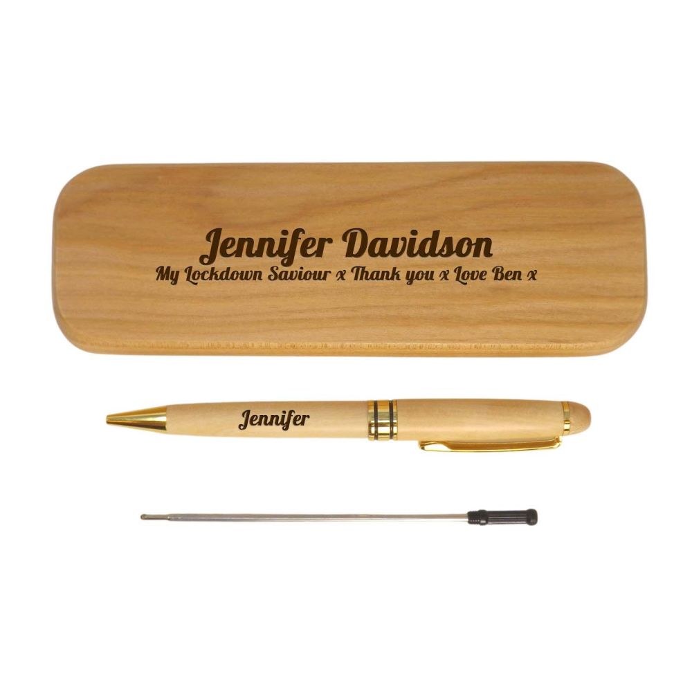 Personalised Wooden Maple Ballpoint Pen and Box makes a great Thank You gift