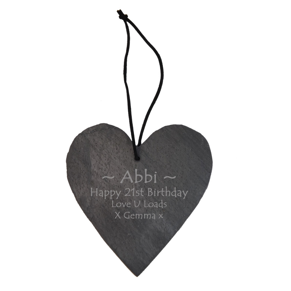 Personalised Slate Hanging Heart Decoration Perfect Birthday Keepsake