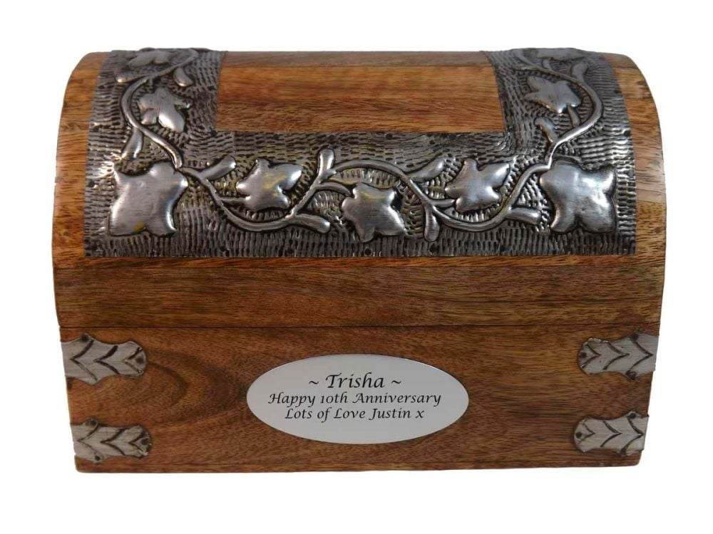 Anniversary Solid Wood Chest style box personalised with your choice of words