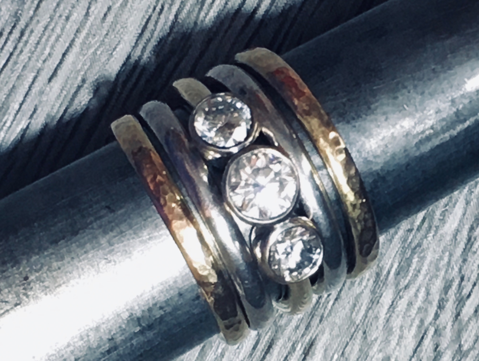 Silver gold diamond stacking rings