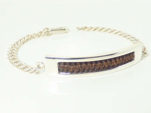 Large sterling silver horsehair bracelet with heavy curb chain