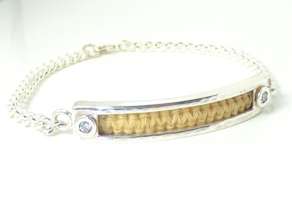 Silver horsehair bracelet with genuine gemstones