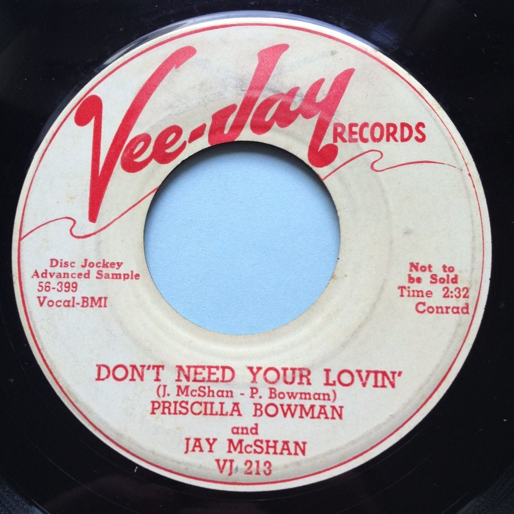Priscilla Bowman - Don't need your lovin' - Vee Jay promo - VG+