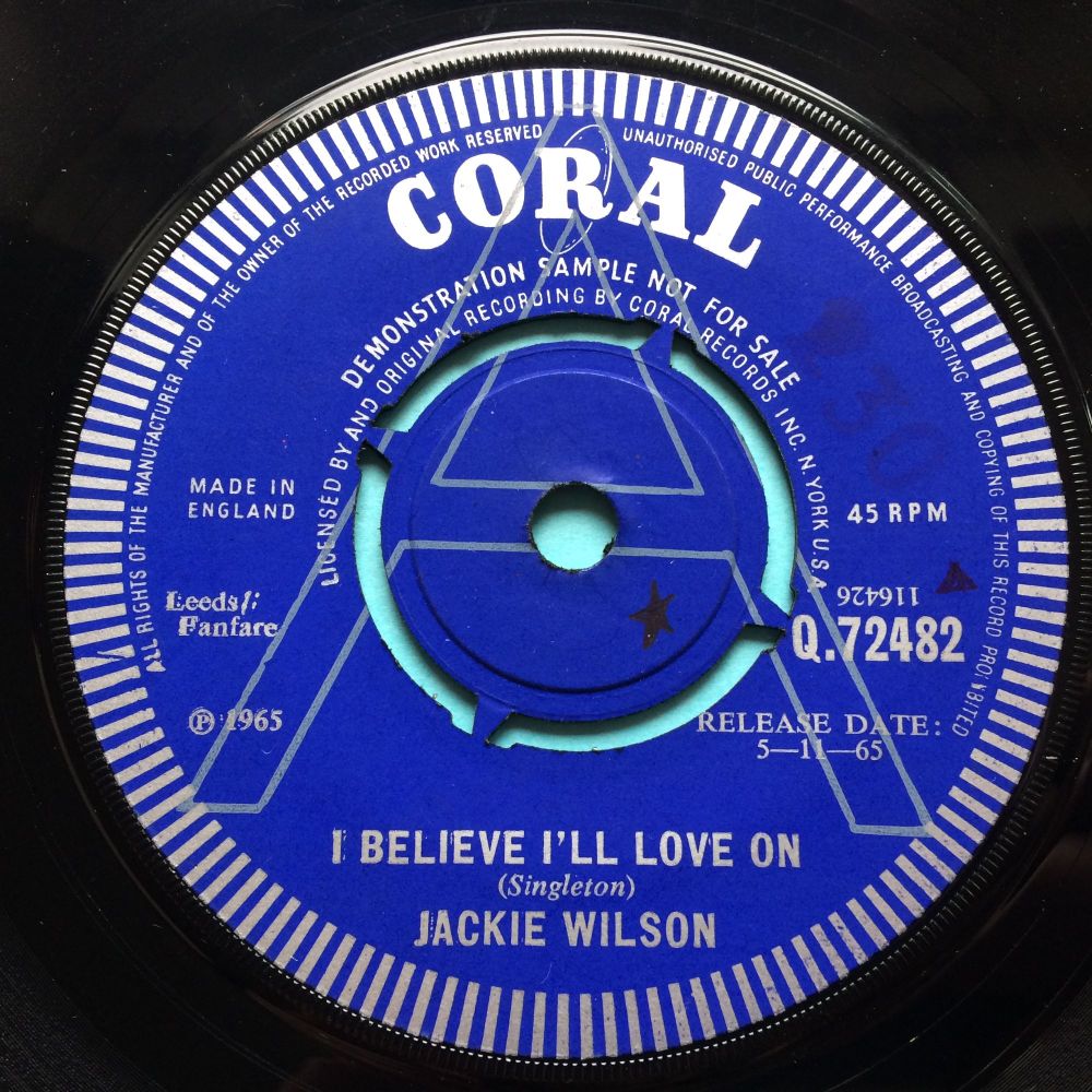 Jackie Wilson - I believe I'll love on b/w Lonely Teardrops - U.K. Coral demo - Ex-