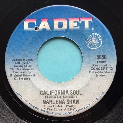 Marlena Shaw - California Soul b/w Looking thru the eyes of love - Cadet - VG/VG+