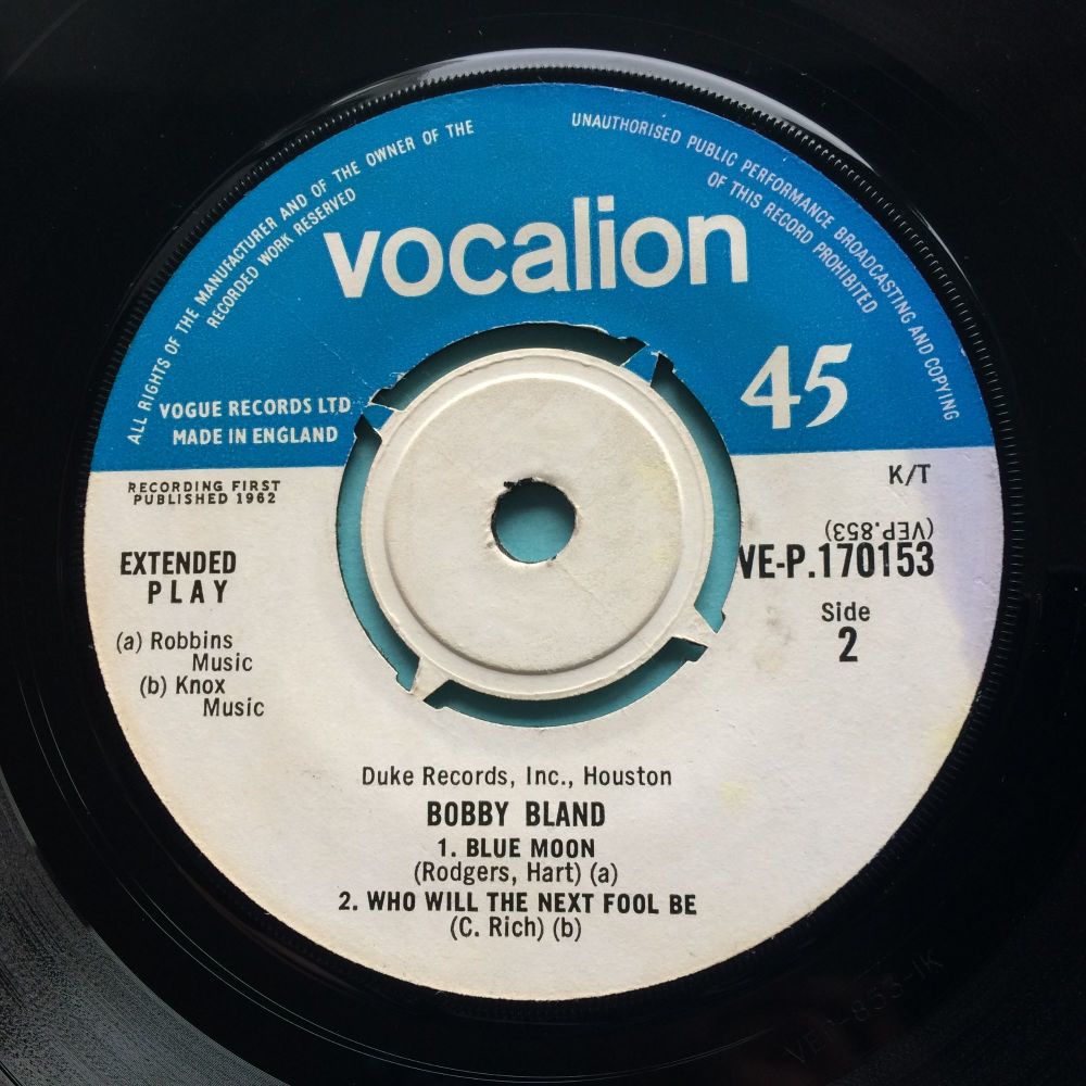 Bobby Bland UK E.P. - Blue Moon / Yield not to temptation / How does a cheating woman feel / Who will the next fool be - Vocalion (+pic sleeve)  - VG+