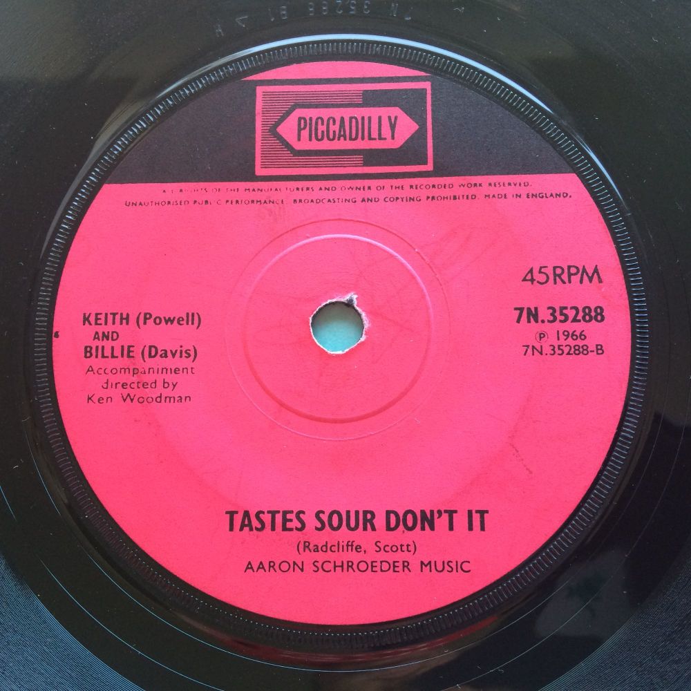 Keith Powell and Billie Davis - Tastes sour don't it b/w When you move you lose - U.K. Piccadilly - VG+