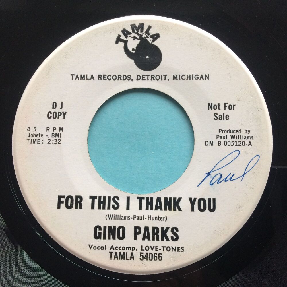 Gino Parks - For this I thank you b/w Fire - Tamla promo - Ex