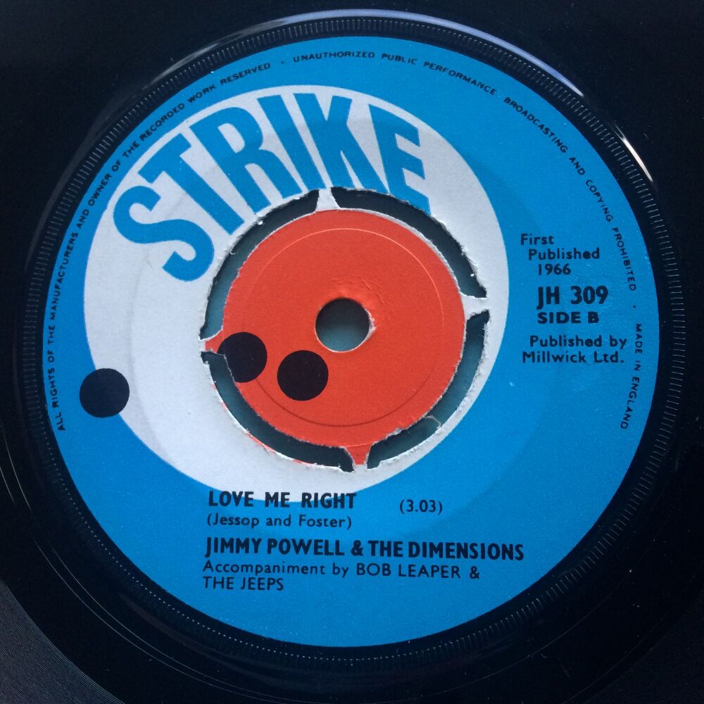 Jimmy Powell and the Dimensions - Love me right b/w I can go down - U.K. Strike - Ex
