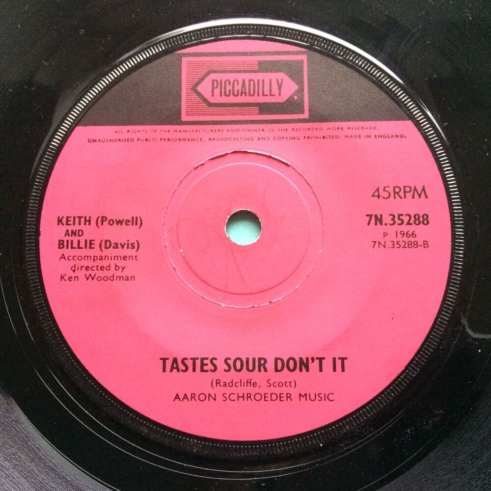 Keith Powell and Billie Davis - Tastes sour don't it b/w When you move you lose - U.K. Piccadilly - Ex-