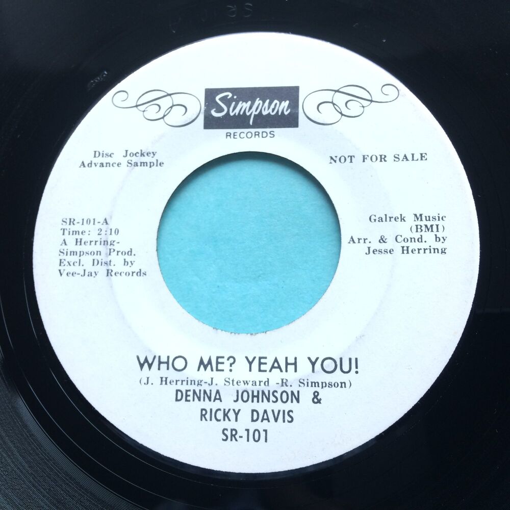 Denna Johnson & Ricky Davis - Who me? Yeah You! b/w There's gonna be a showdown - Simpson promo - Ex