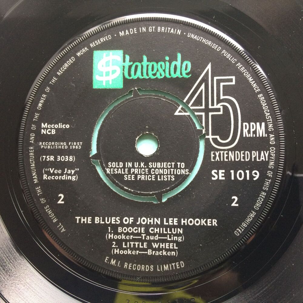 John Lee Hooker ‎– The Blues Of John Lee Hooker E.P. - feat 'Boogie Chillun', 'Little Wheel' + 2 more + Pic Sleeve - U.K. Stateside - VG+