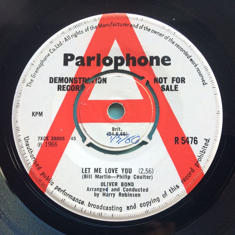 Oliver Bond - Let me love you b/w I saw you all alone - U.K. Parlophone Demo - Ex
