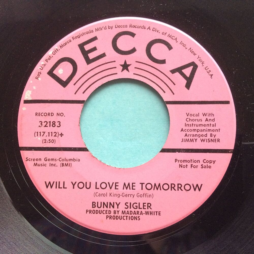 Bunny Sigler - Will You Love Me Tomorrow - Decca promo - Ex