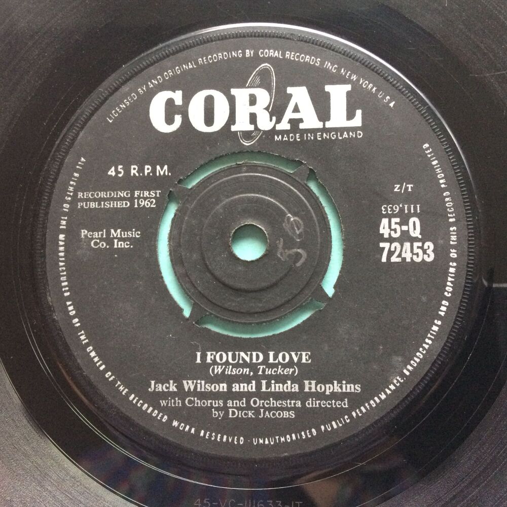 Jackie Wilson and Linda Hopkins - I found love - UK Coral - VG+