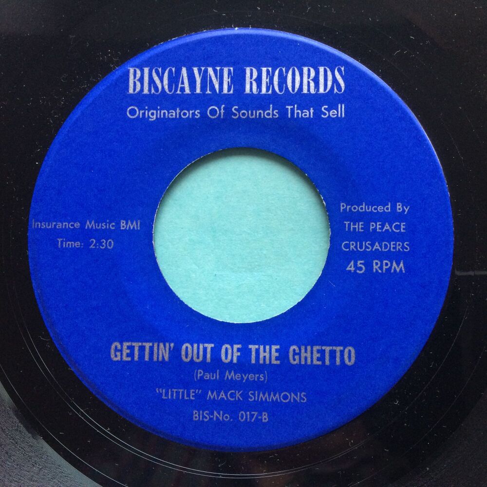 Little Mack Simmons - Ghettin' out of the Ghetto b/w A Tribute To Dr. Martin Luther King, Jr. (Stop Looting And Rioting)- Biscayne - Ex