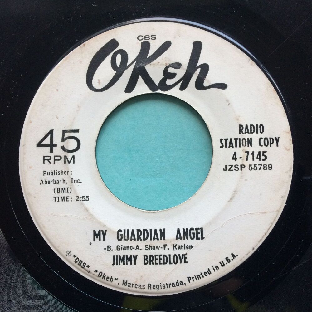 Jimmy Breedlove - Guardian Angel b/w Anytime you want me - Okeh promo - Lots of light scattered marks on both sides but plays well throughout.