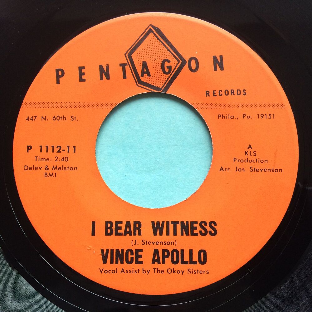 Vince Apollo - I bear witness b/w I can't turn my back - Pentagon - Ex