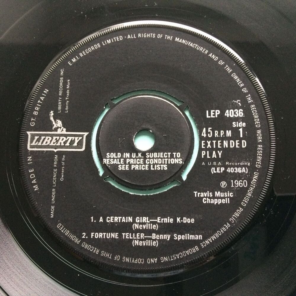Benny Spellman - Fortune Teller + 3 tracks ( 'We sing the blues' inc Ernie K Doe, Aaron Neville, Jessie Hill) - U.K.  Liberty (+ pic sleeve) - Ex