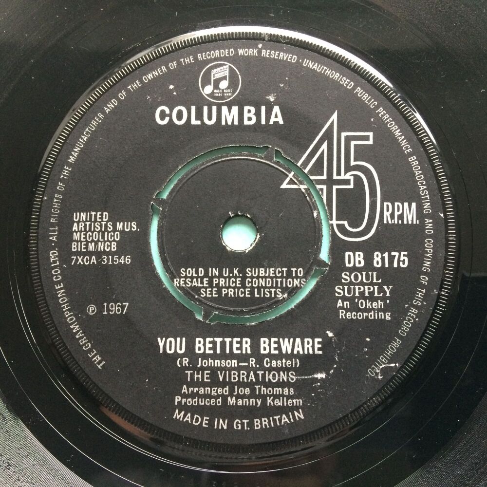 The Vibrations - Pick me b/w You'd better beware - UK Columbia - Ex-