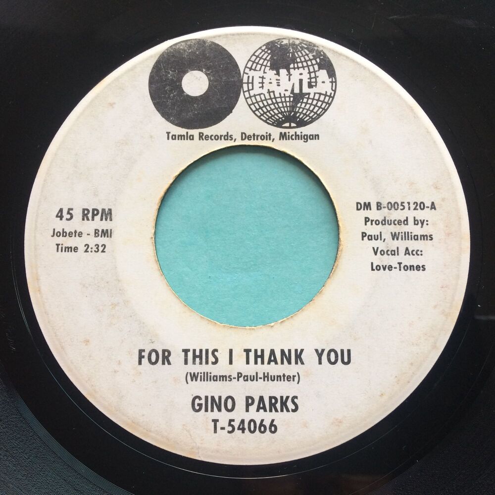 Gino Parks - For this I thank you b/w Fire - Tamla promo - VG+