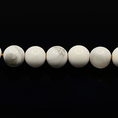1 Natural Howlite Bead Round, White, 8mm, Hole: 1mm