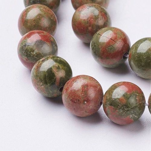 1 Strand Gemstone Beads, Natural Unakite, Round Size: about 8mm in diameter