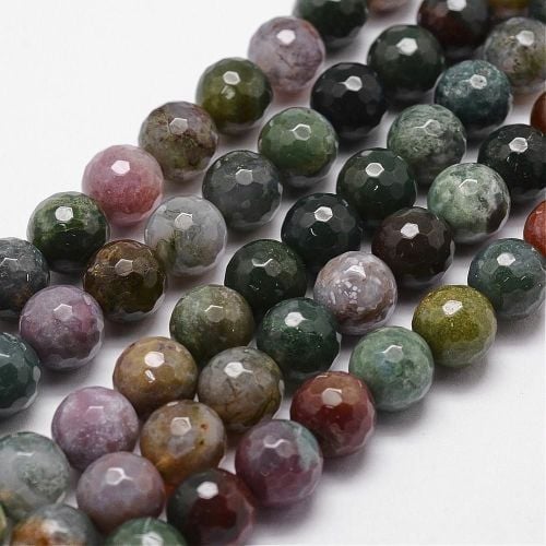 1 Natural Indian Agate Bead, Faceted, Round, 6mm, Hole: 1mm;