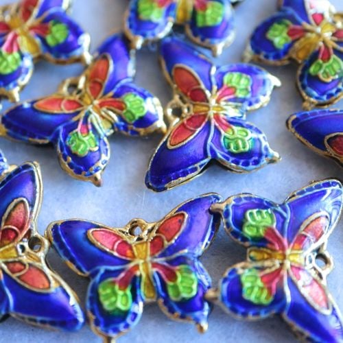 1 Cloisonne Pendant Butterfly Blue