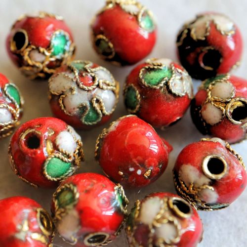 1 Handmade Cloisonne Beads Round Red