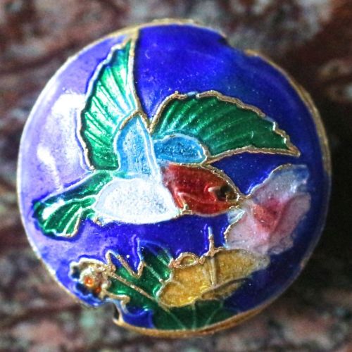 1 Handmade Cloisonne Beads Flat Round Dark Blue