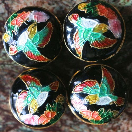 1 Handmade Cloisonne Beads Flat Round Black